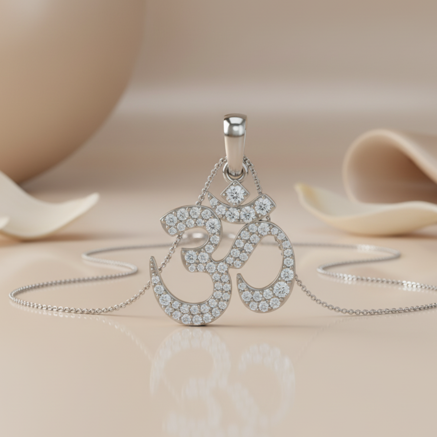Silver OM Signature Moissanite Diamond Pendant
