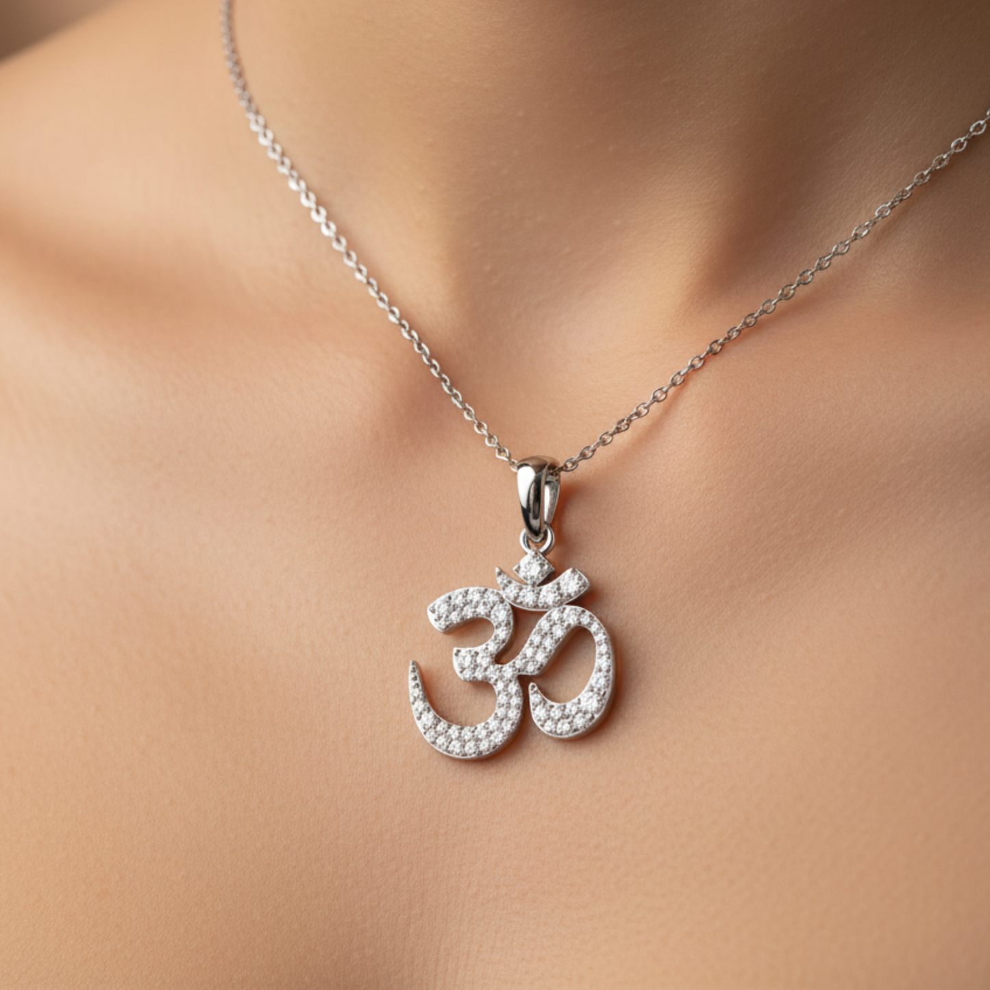 Silver OM Signature Moissanite Diamond Pendant Small