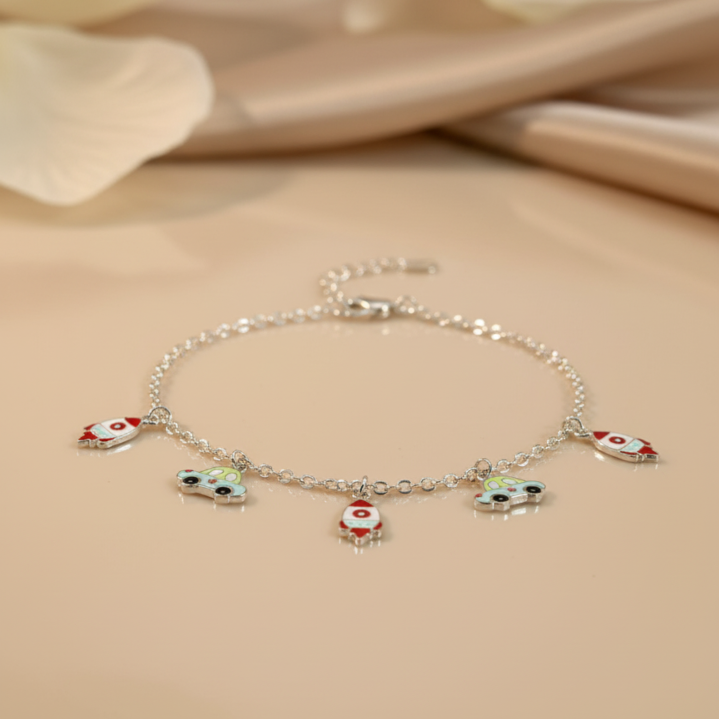 Silver Race Car & Rocket Baby Bracelet