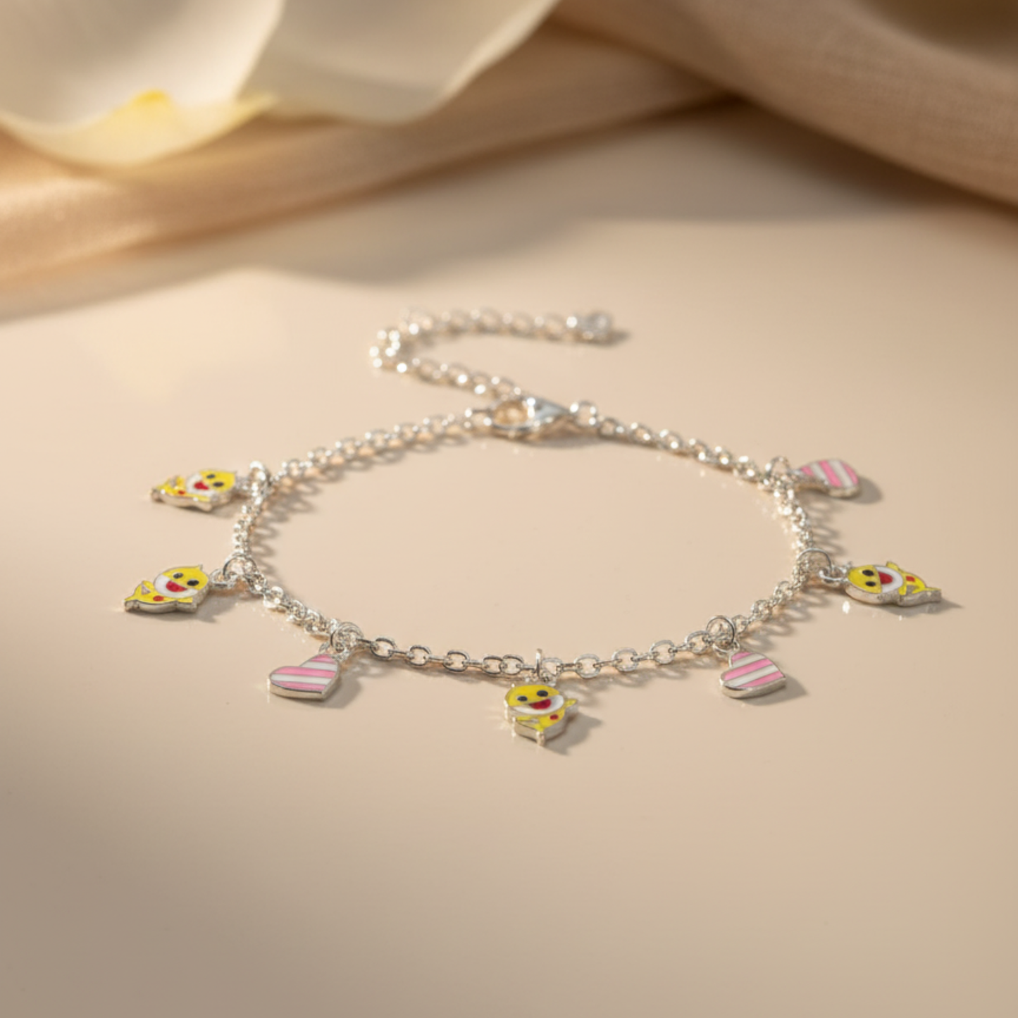 Silver Shark & Heart Baby Bracelet