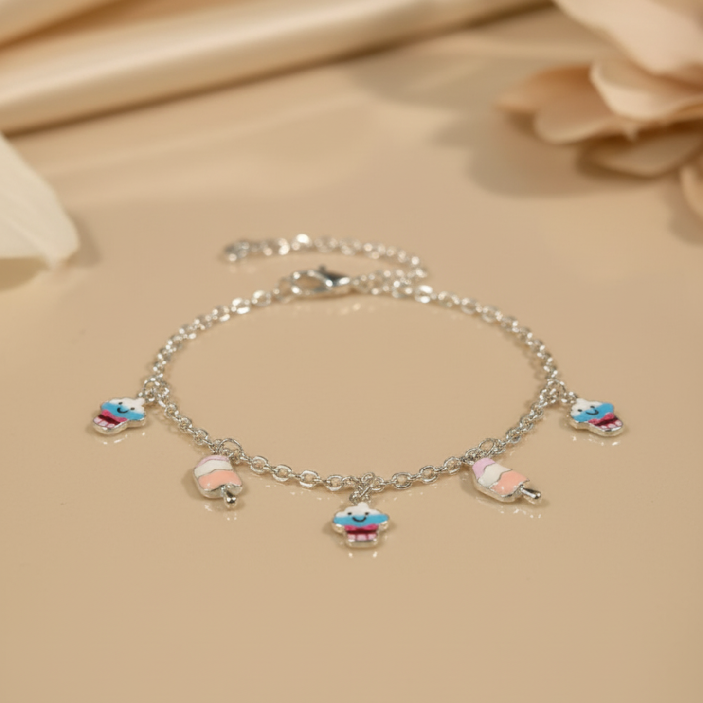 Silver Pastel Cupcake & Icecream Baby Bracelet