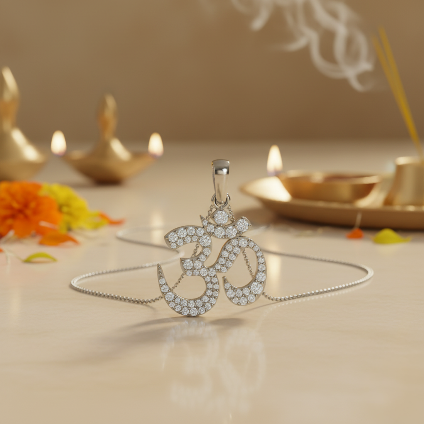Silver OM Signature Moissanite Diamond Pendant