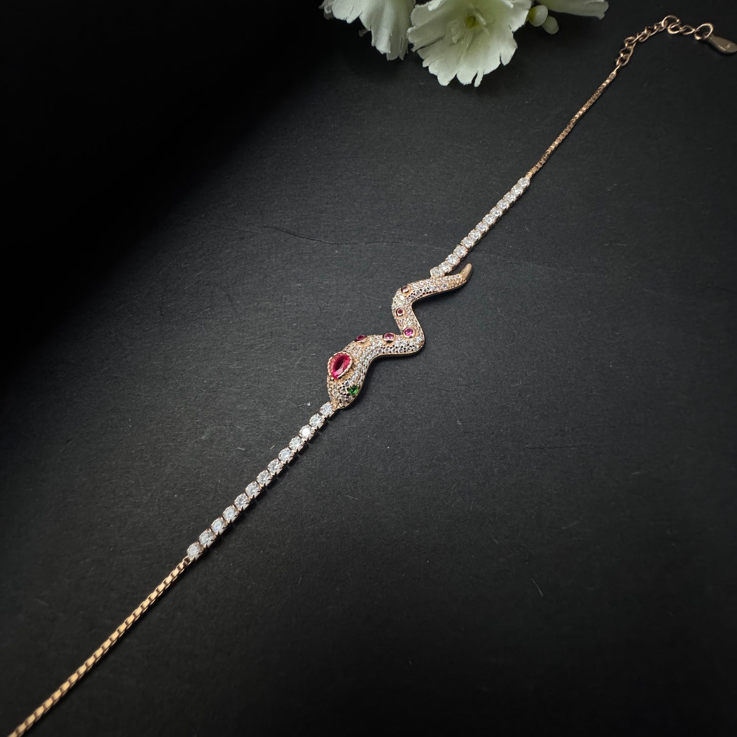 Rose Gold Plated Silver Serpent Head Bracelet