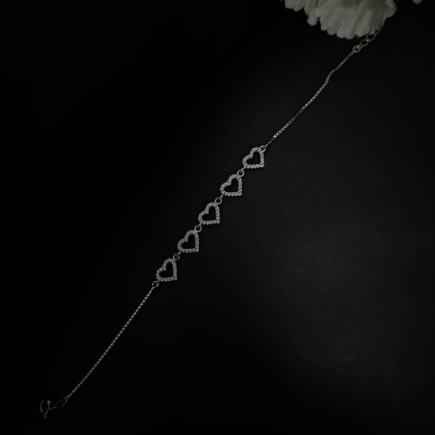 Silver Diamond Studded Hearts Bracelet