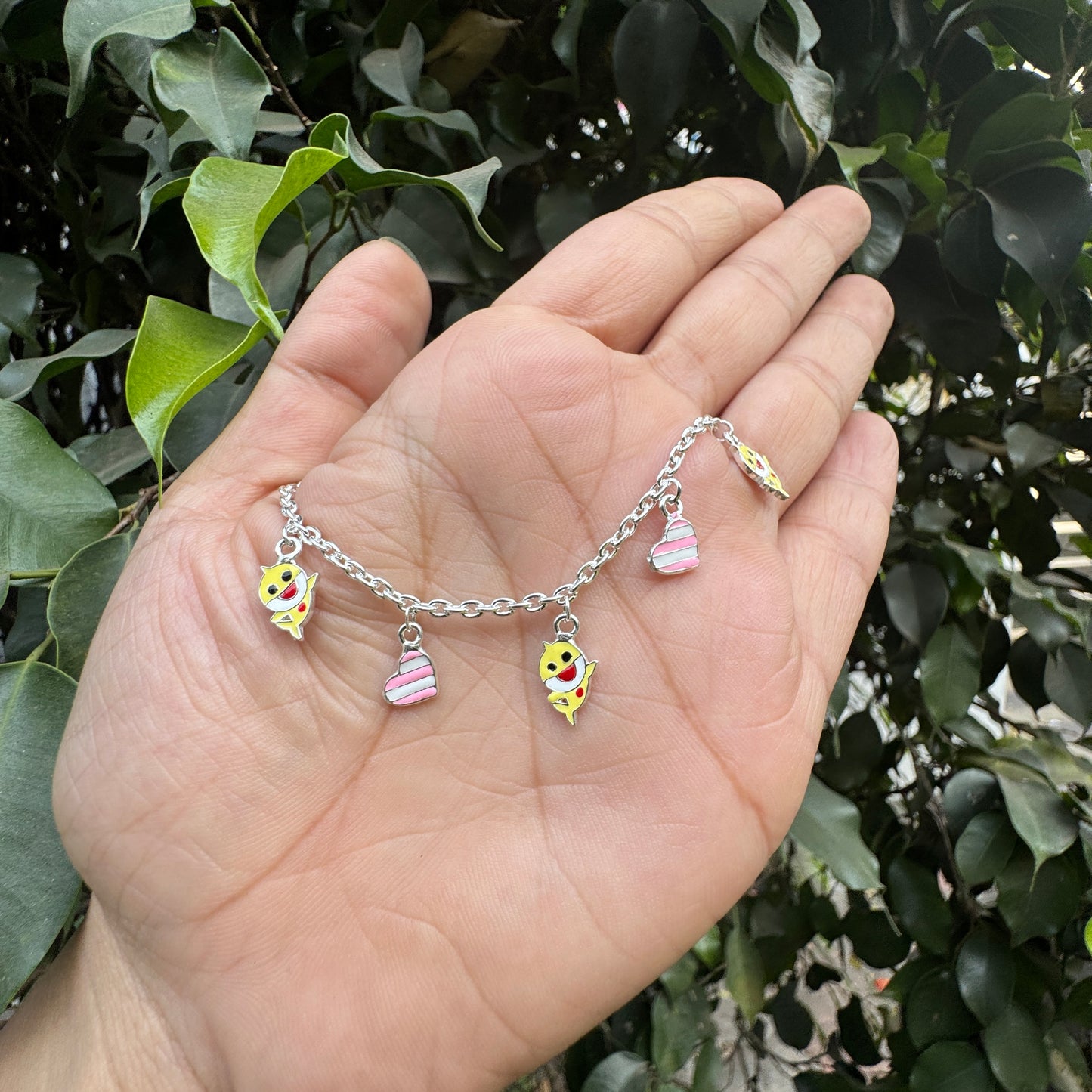Silver Shark & Heart Baby Bracelet