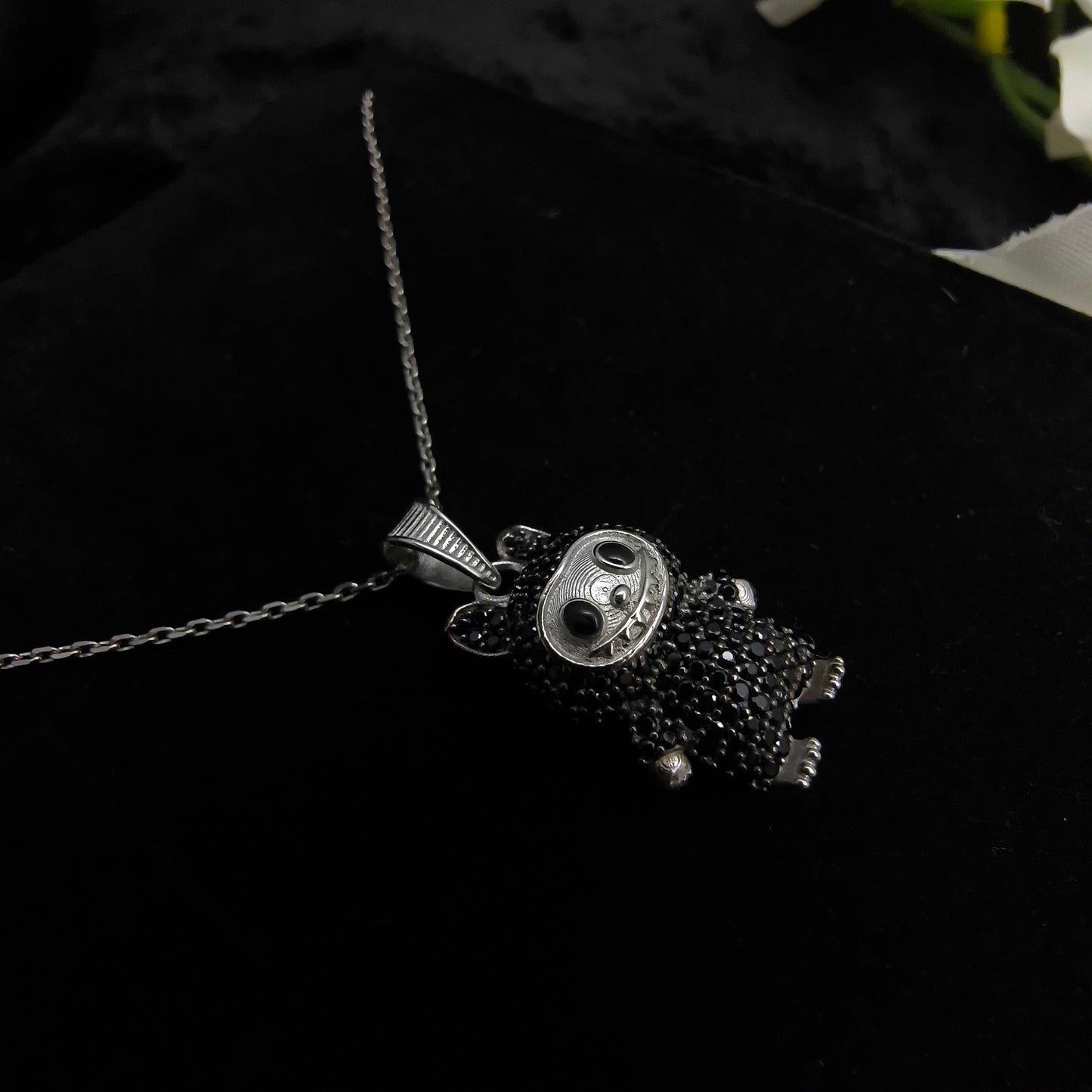 Silver Black Labubu Necklace