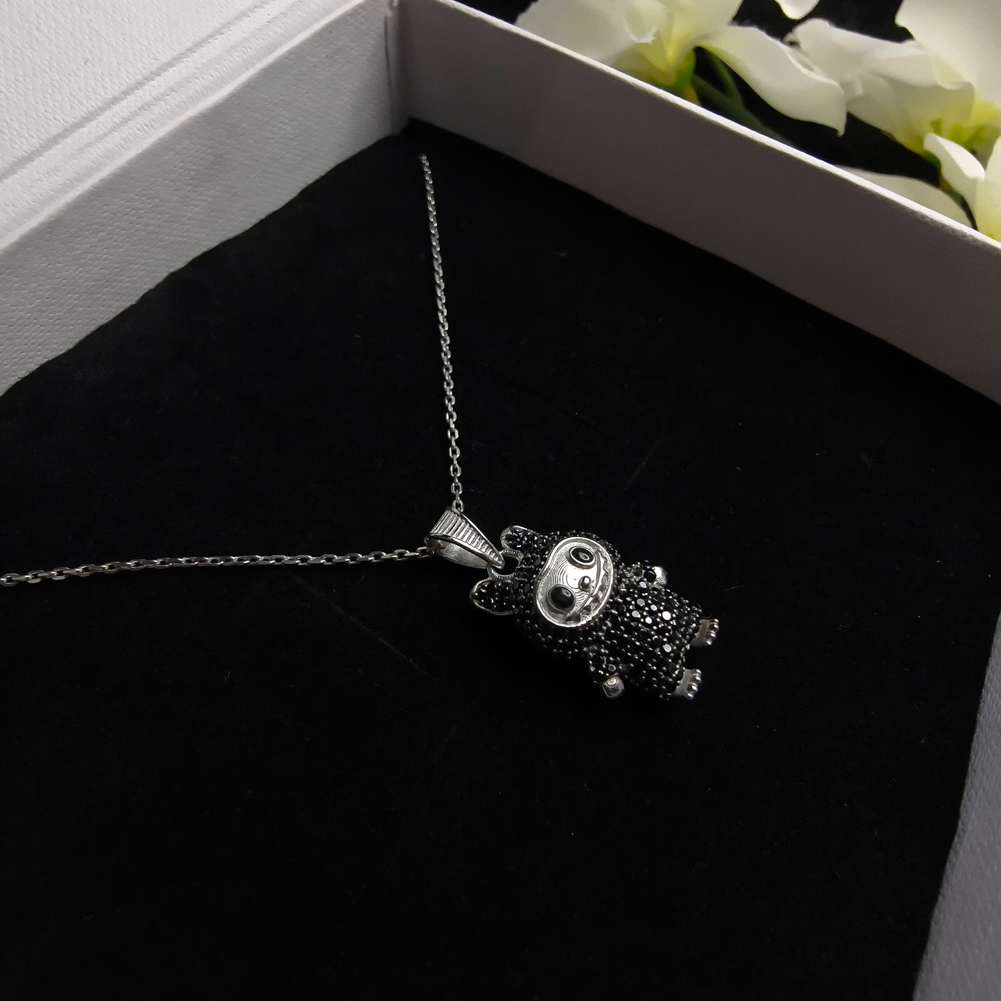 Silver Black Labubu Necklace