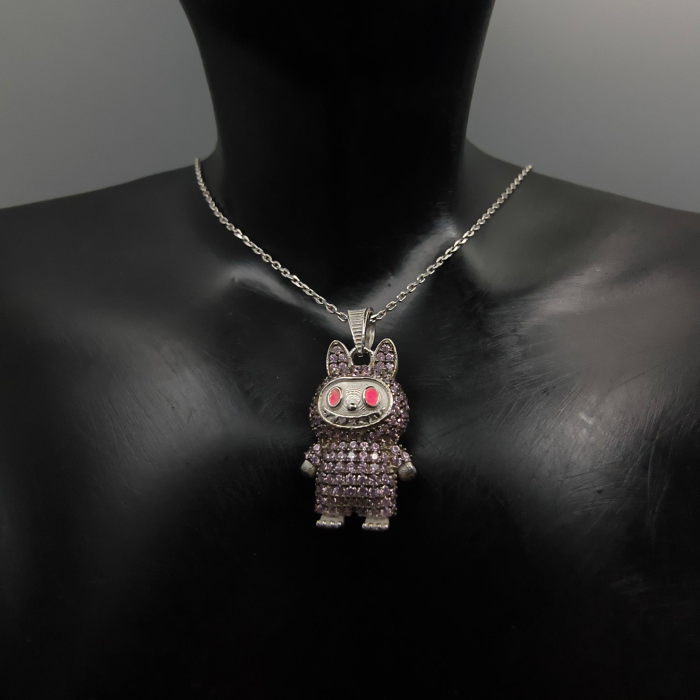 Silver Pink Labubu Necklace