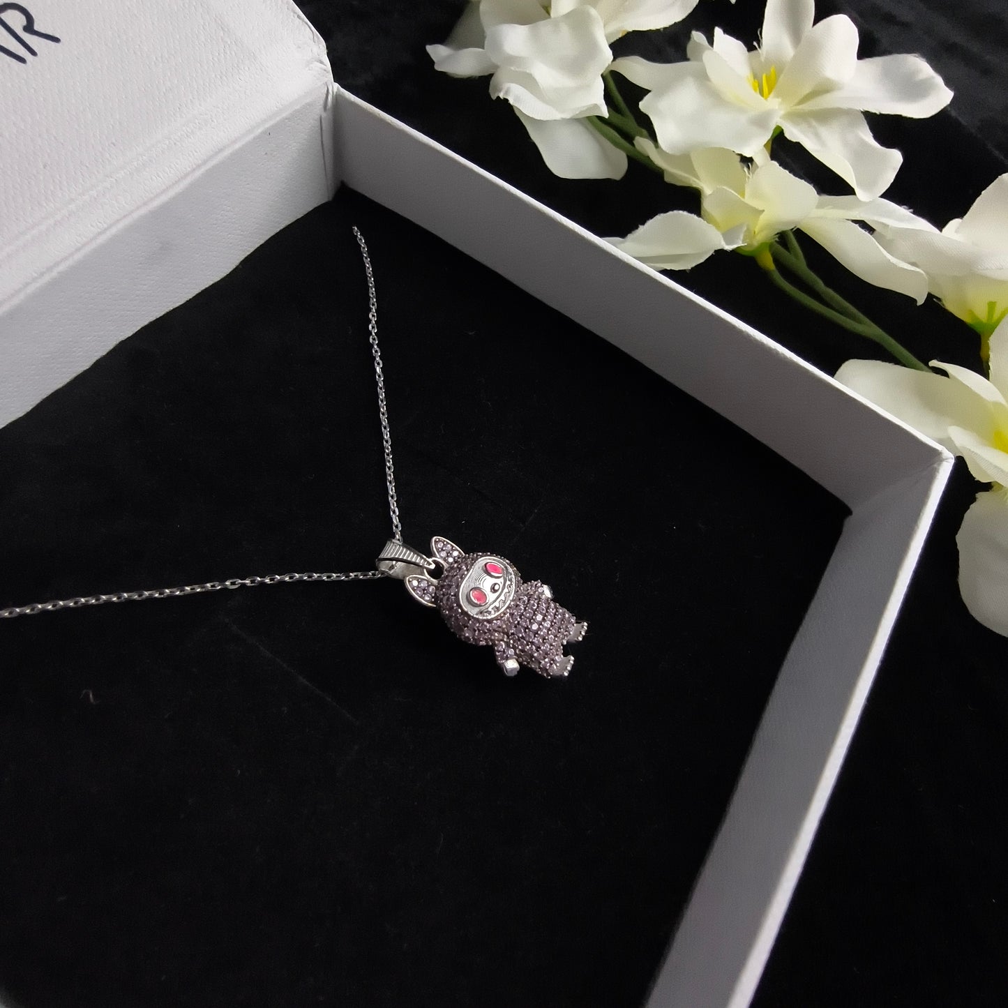 Silver Pink Labubu Necklace