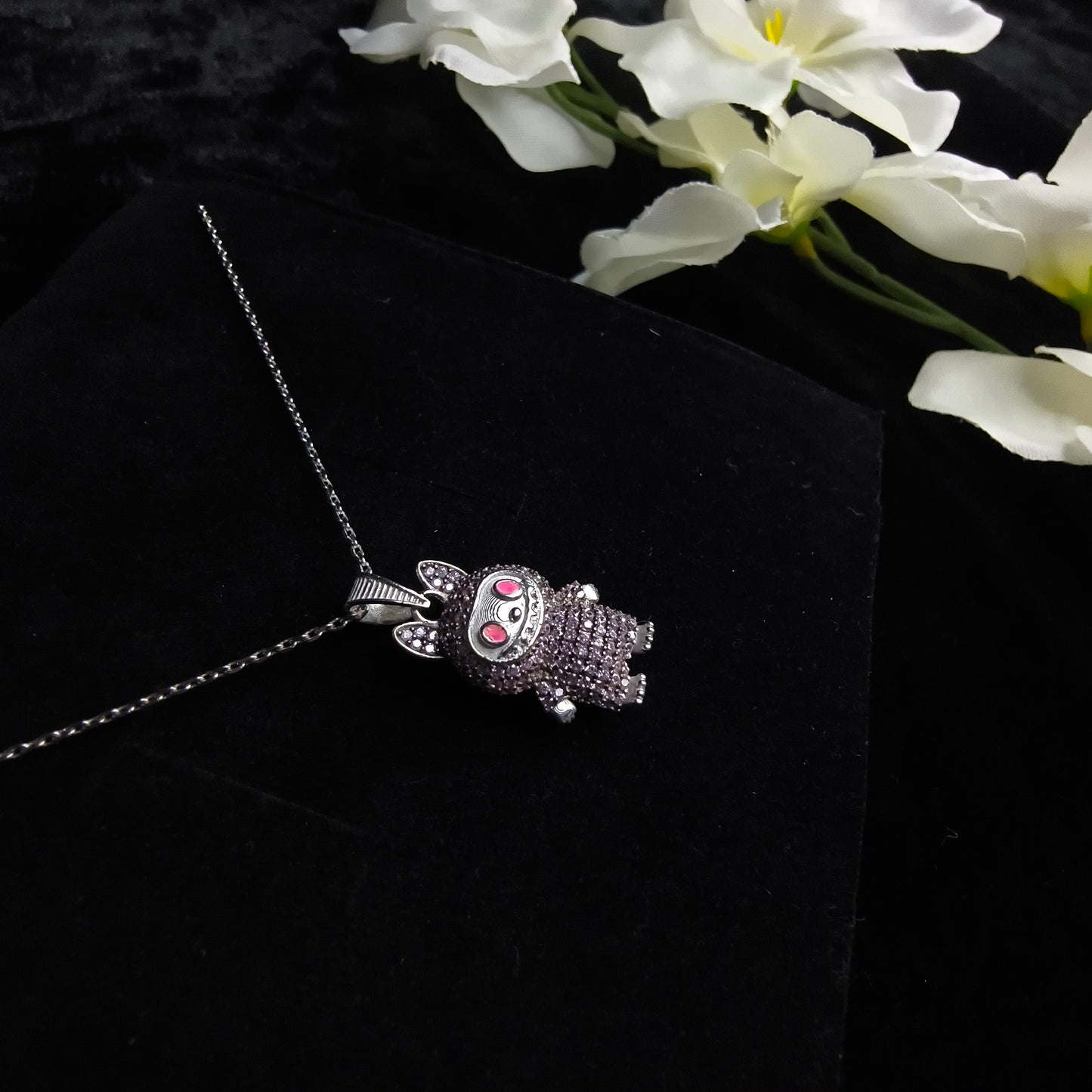 Silver Pink Labubu Necklace