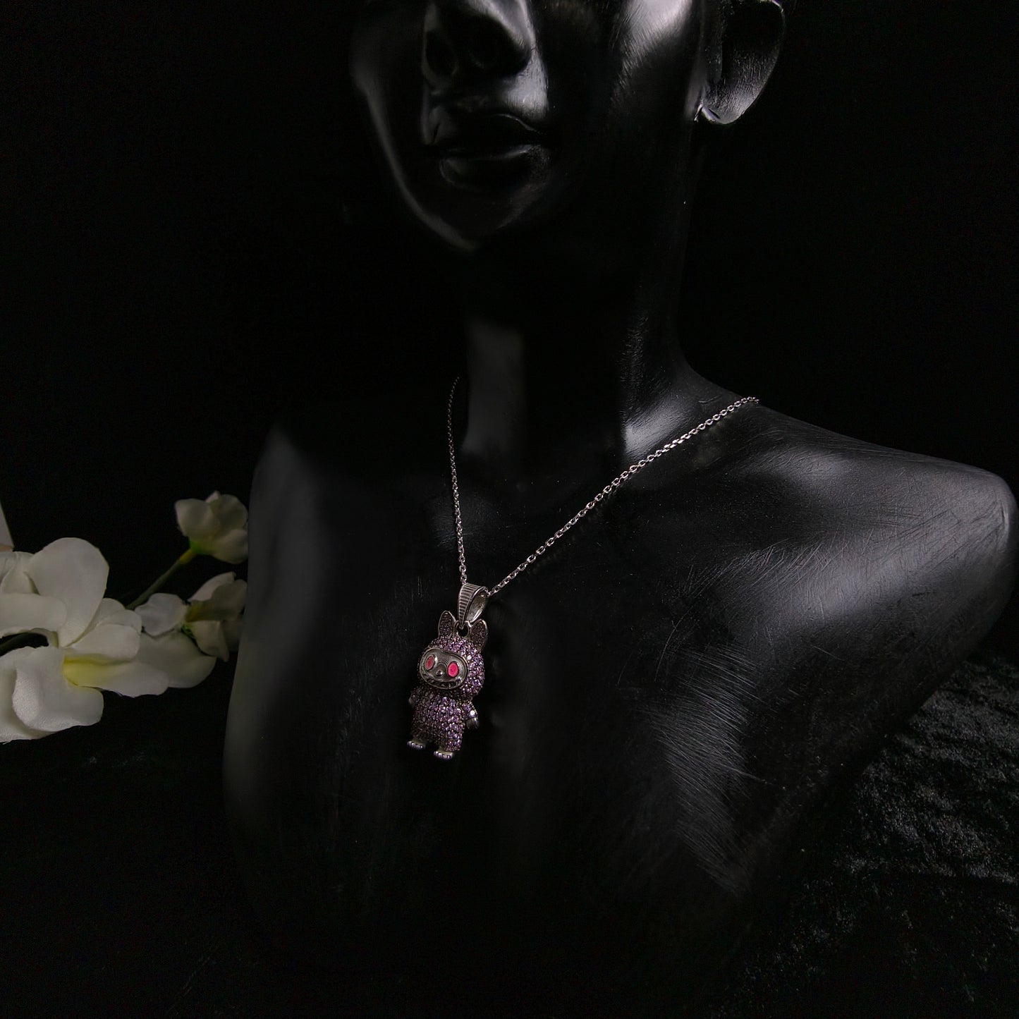 Silver Pink Labubu Necklace