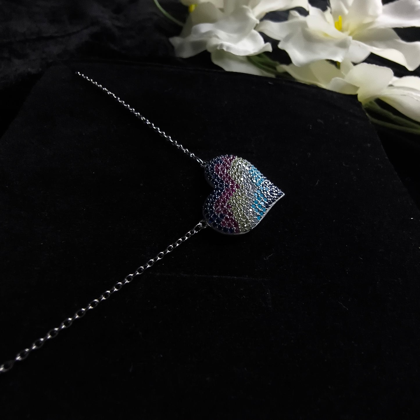 Silver Rainbow Heart Necklace