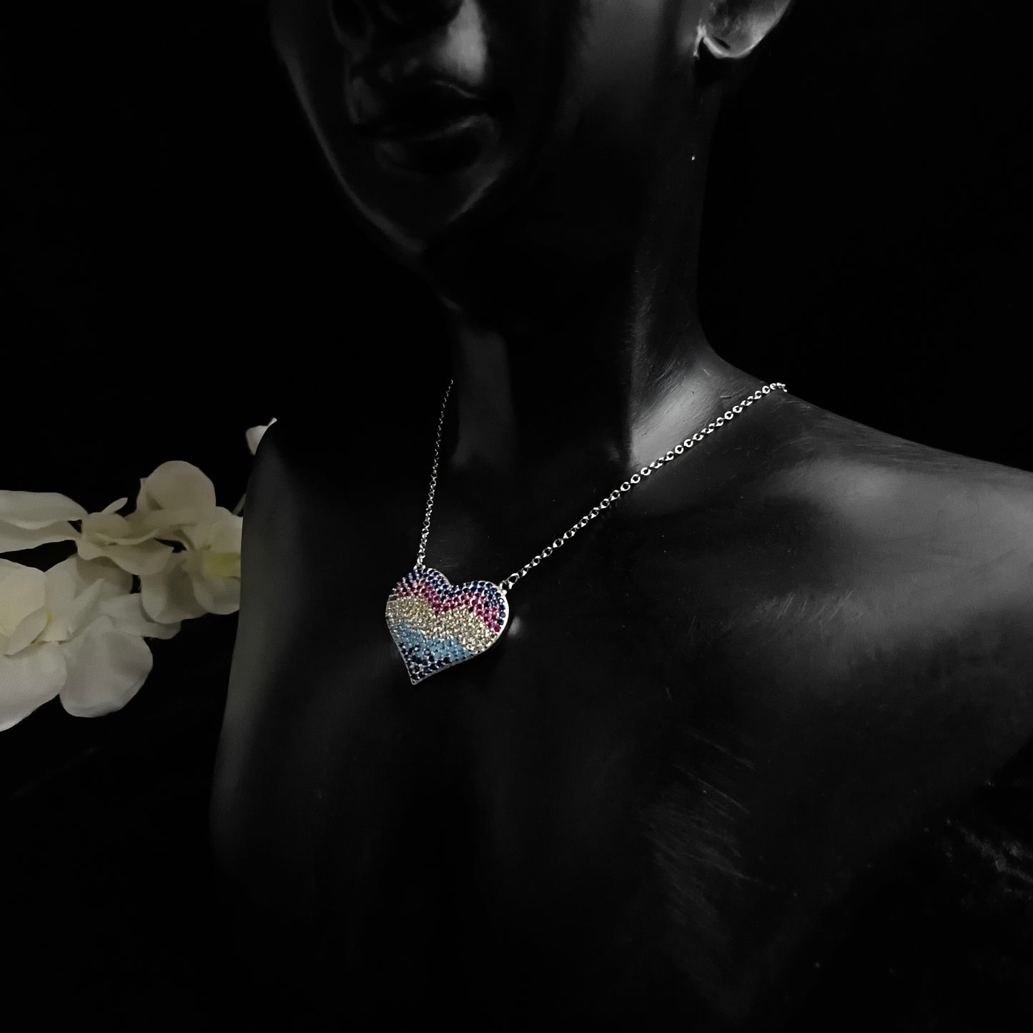 Silver Rainbow Heart Necklace