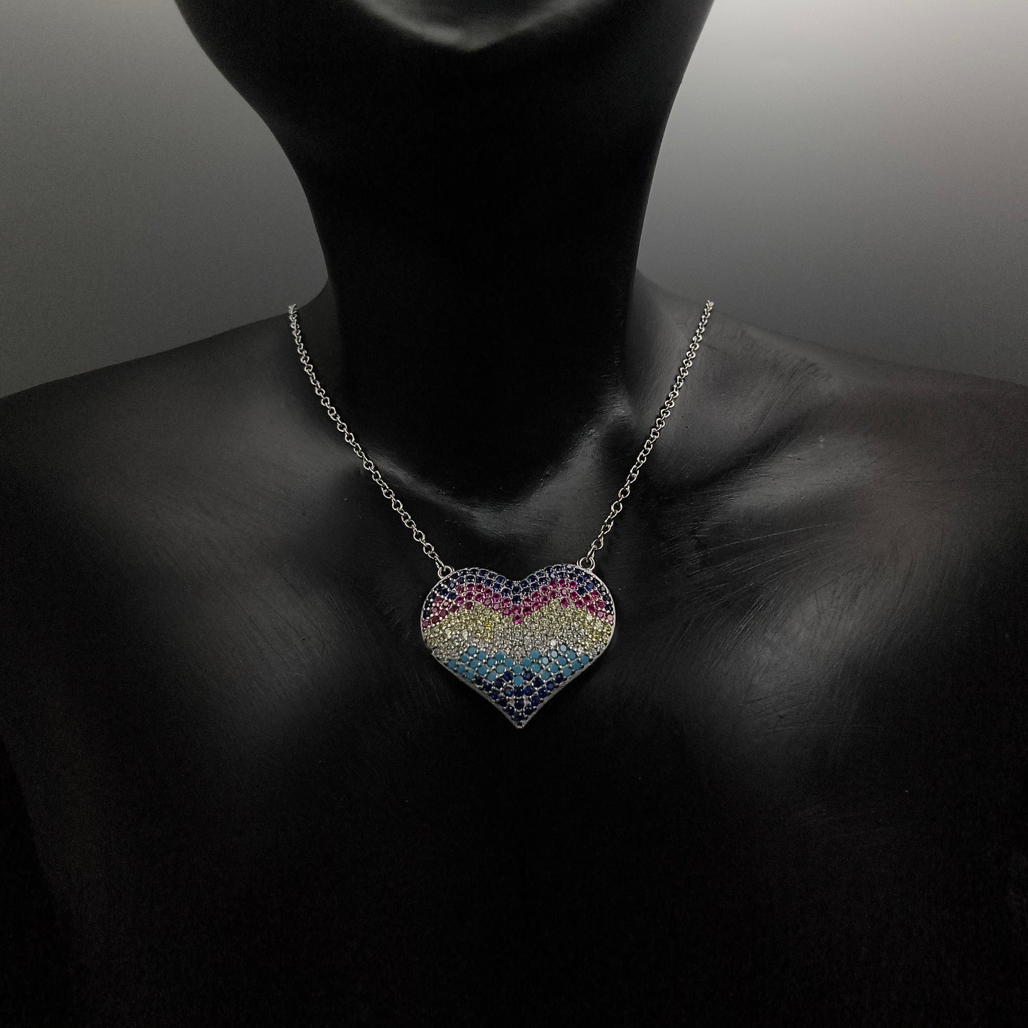 Silver Rainbow Heart Necklace