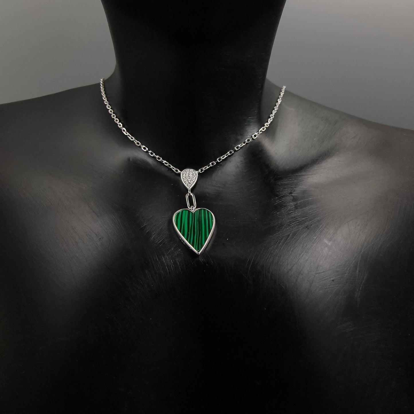 Silver Malachite Heart Necklace