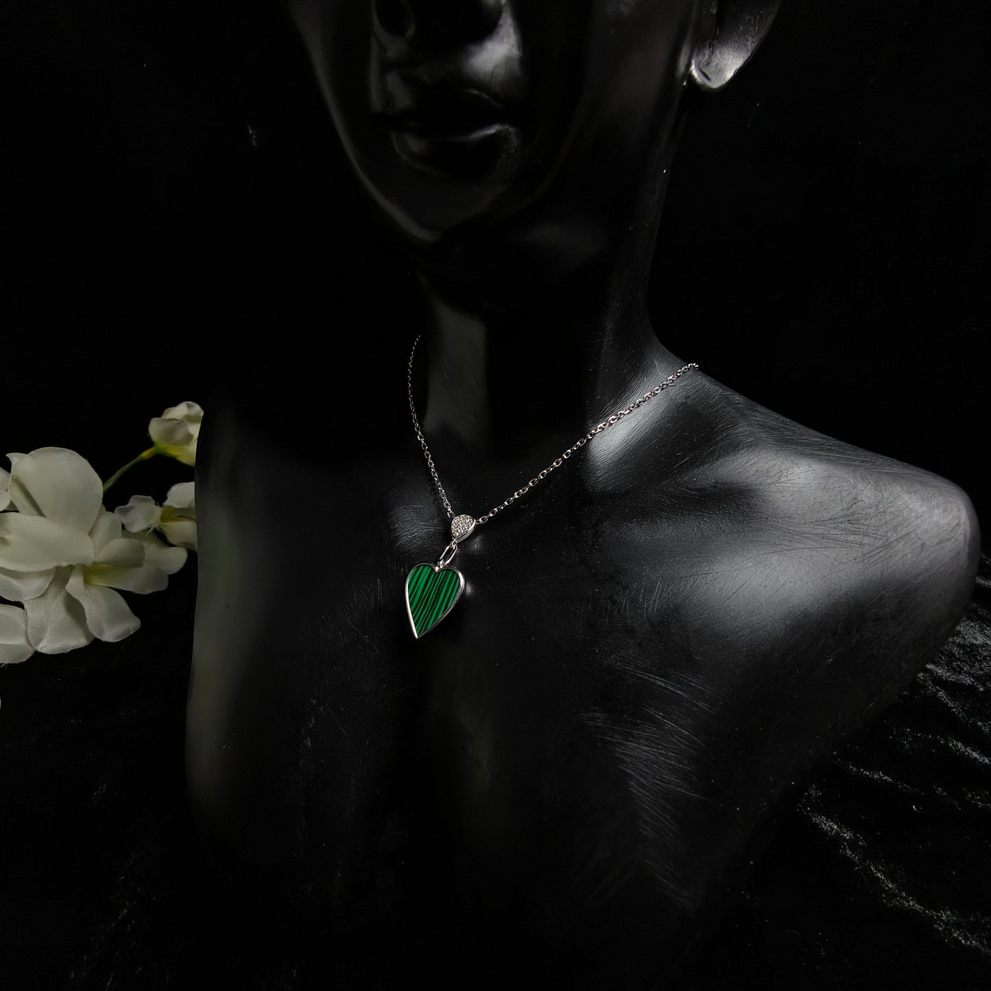 Silver Malachite Heart Necklace