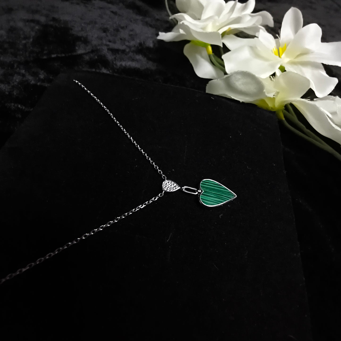 Silver Malachite Heart Necklace