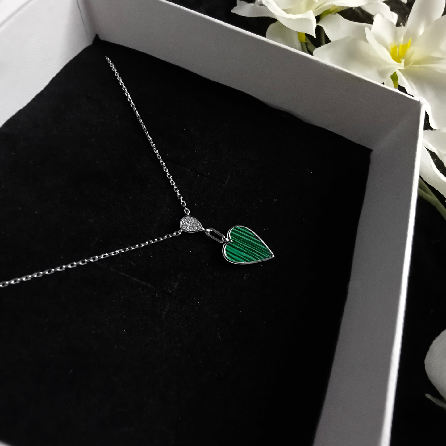 Silver Malachite Heart Necklace