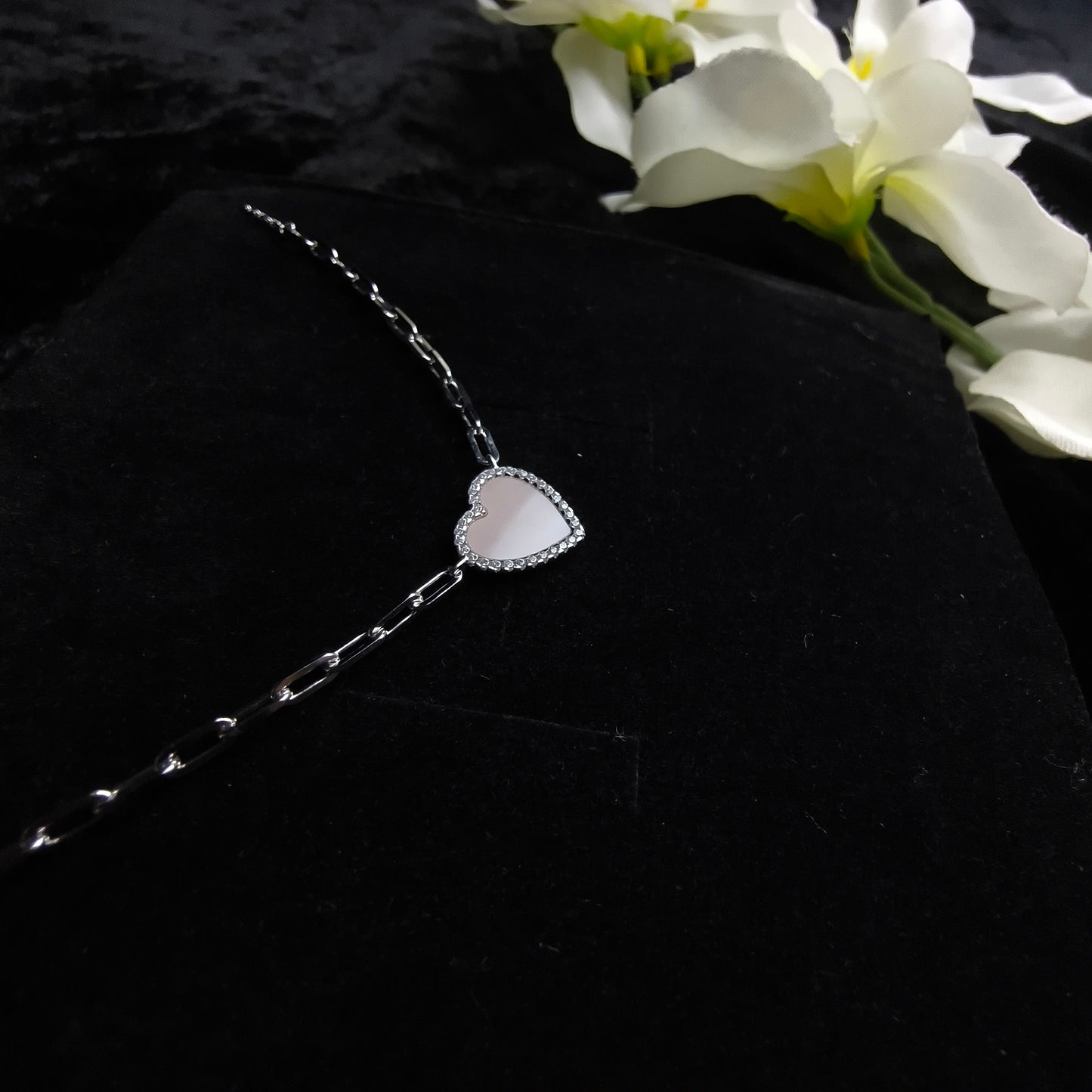 Silver Milky Quartz Heart Necklace