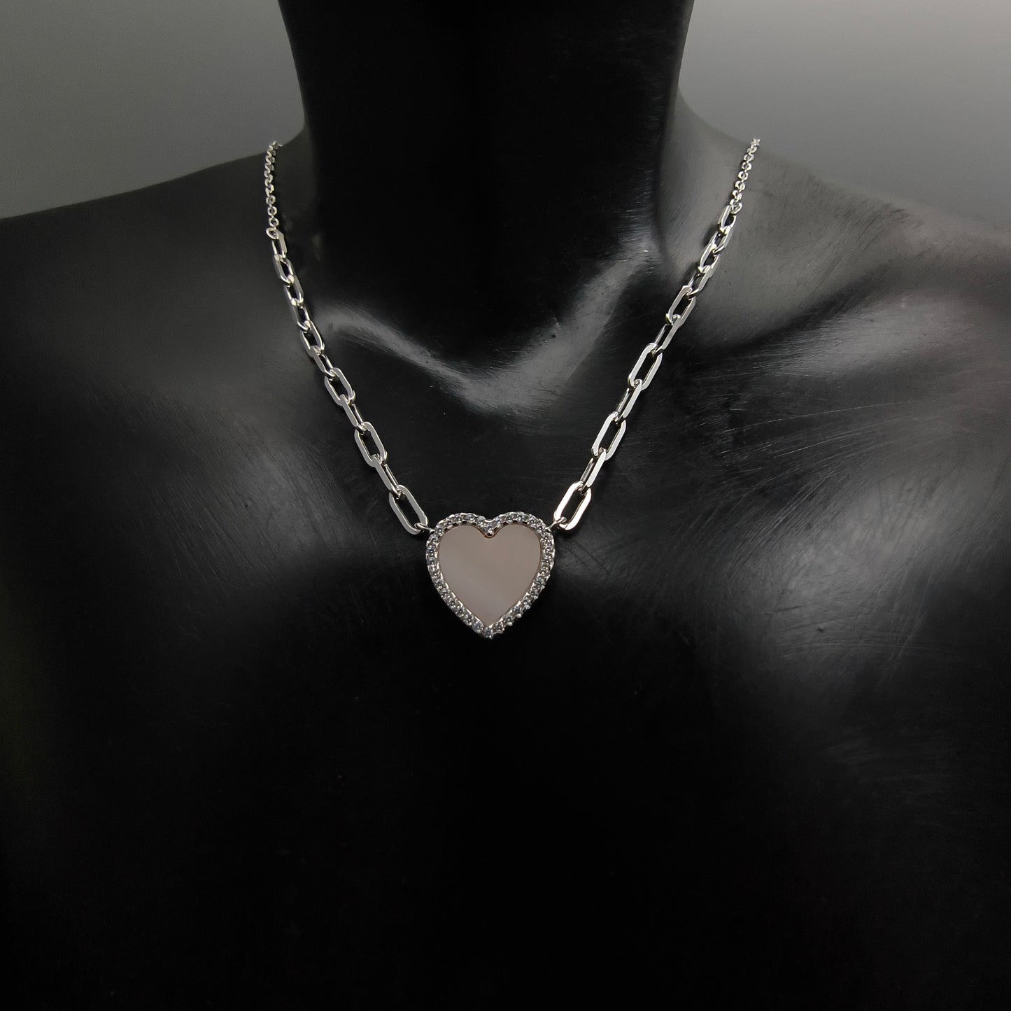 Silver Milky Quartz Heart Necklace