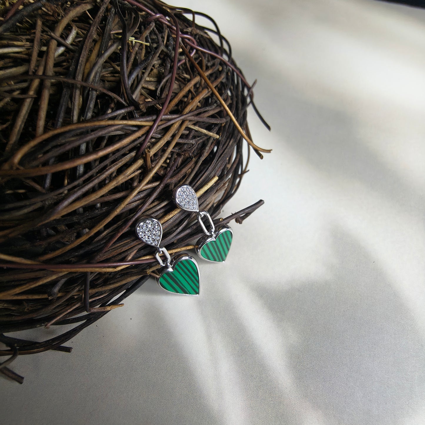 Silver Drop Heart Earrings Small