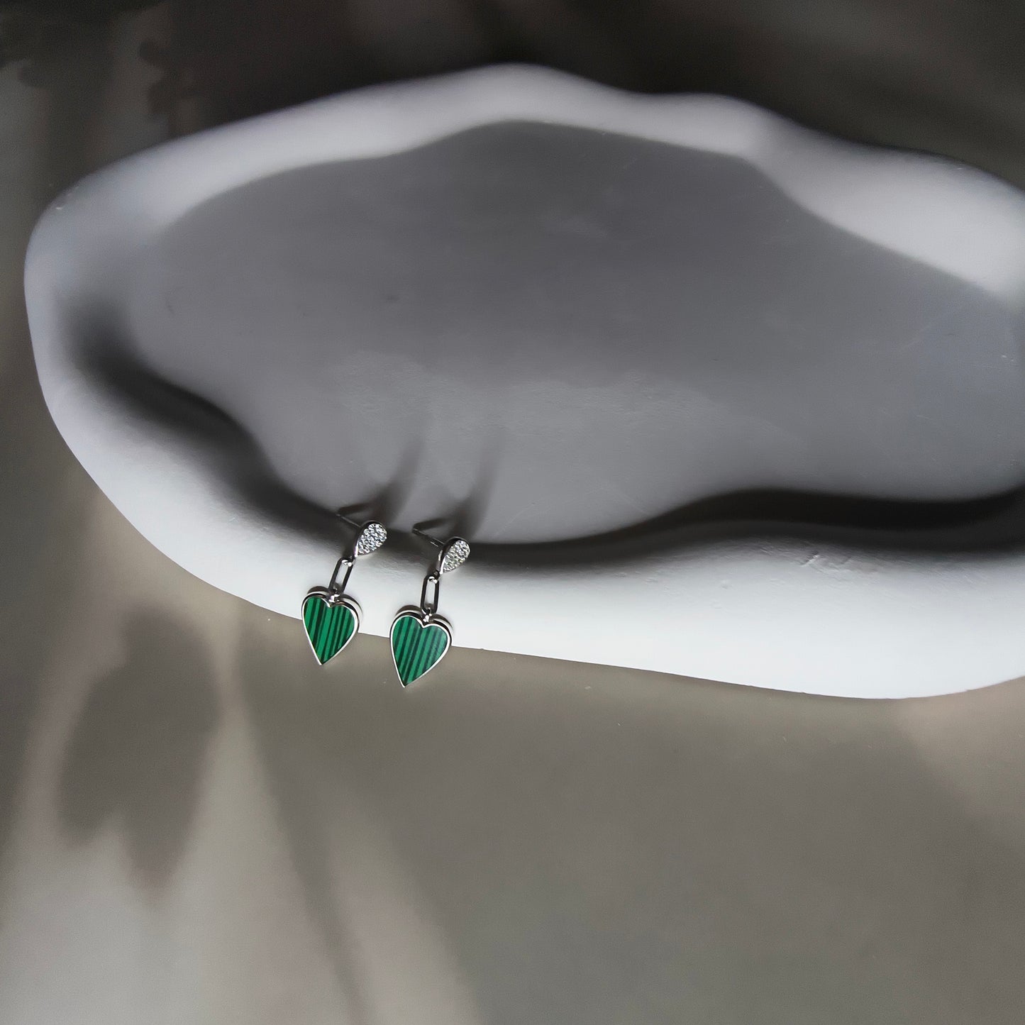 Silver Drop Heart Earrings Small