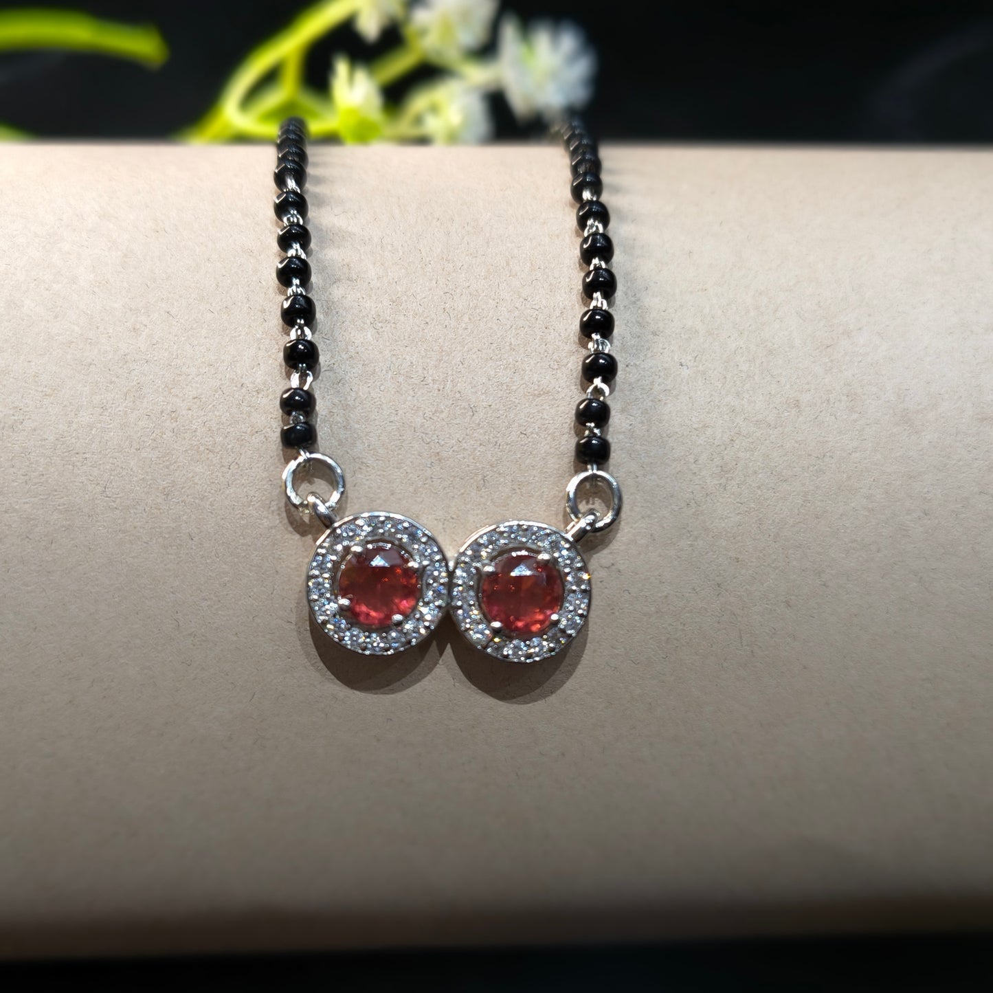 Silver Modern DoubleCircle Red Mangalsutra