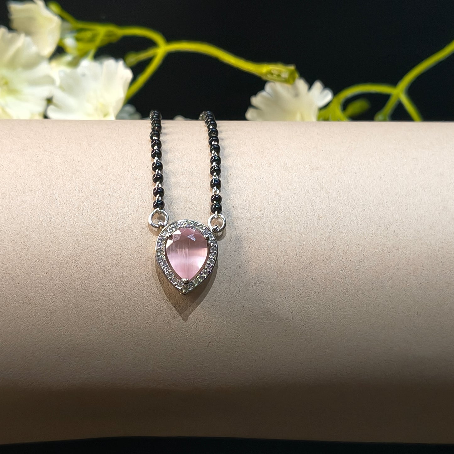 Silver Teardrop Pink Mangalsutra