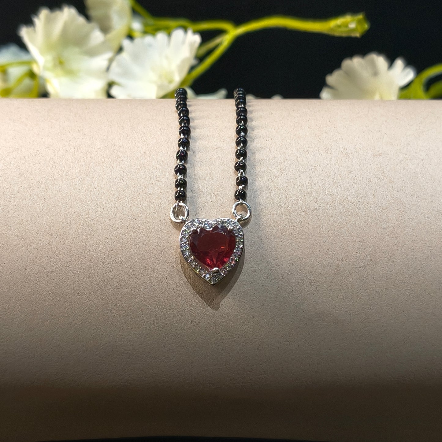 Silver Red Heart Pendant Mangalsutra