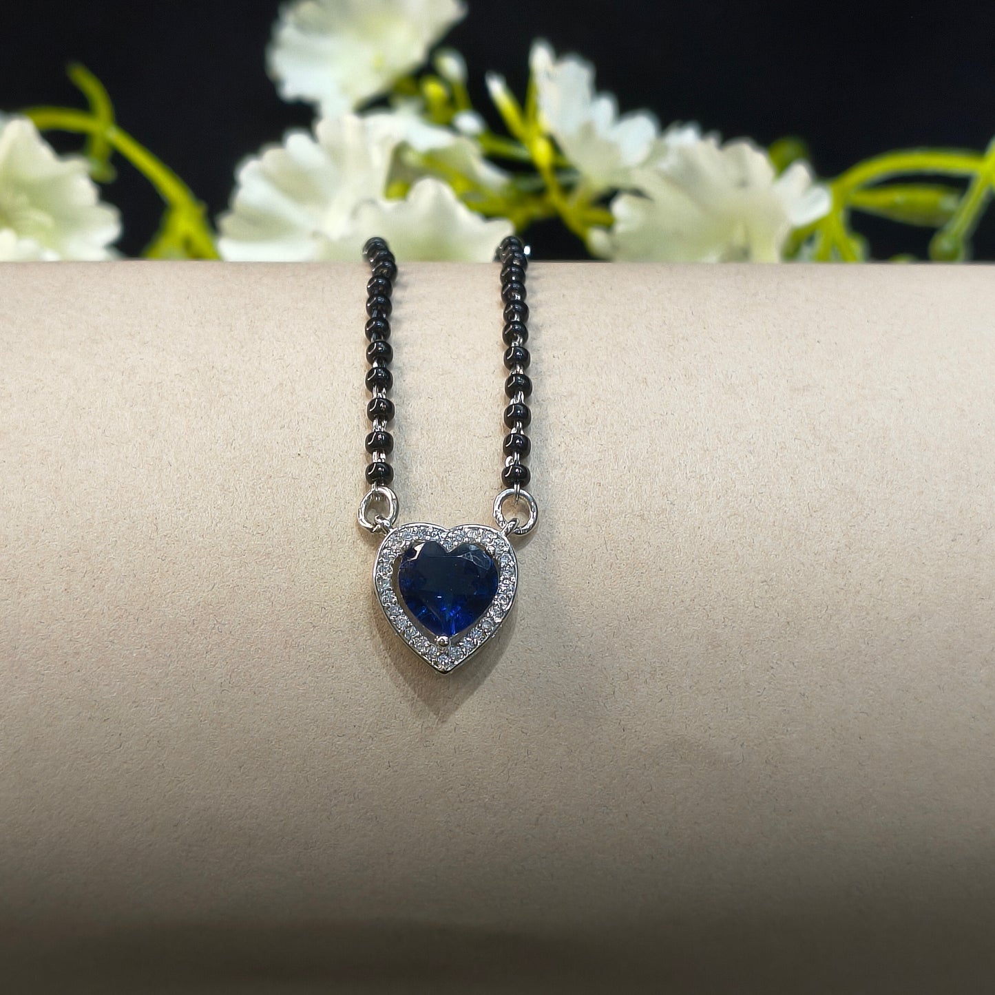 Silver Blue Heart Pendant Mangalsutra