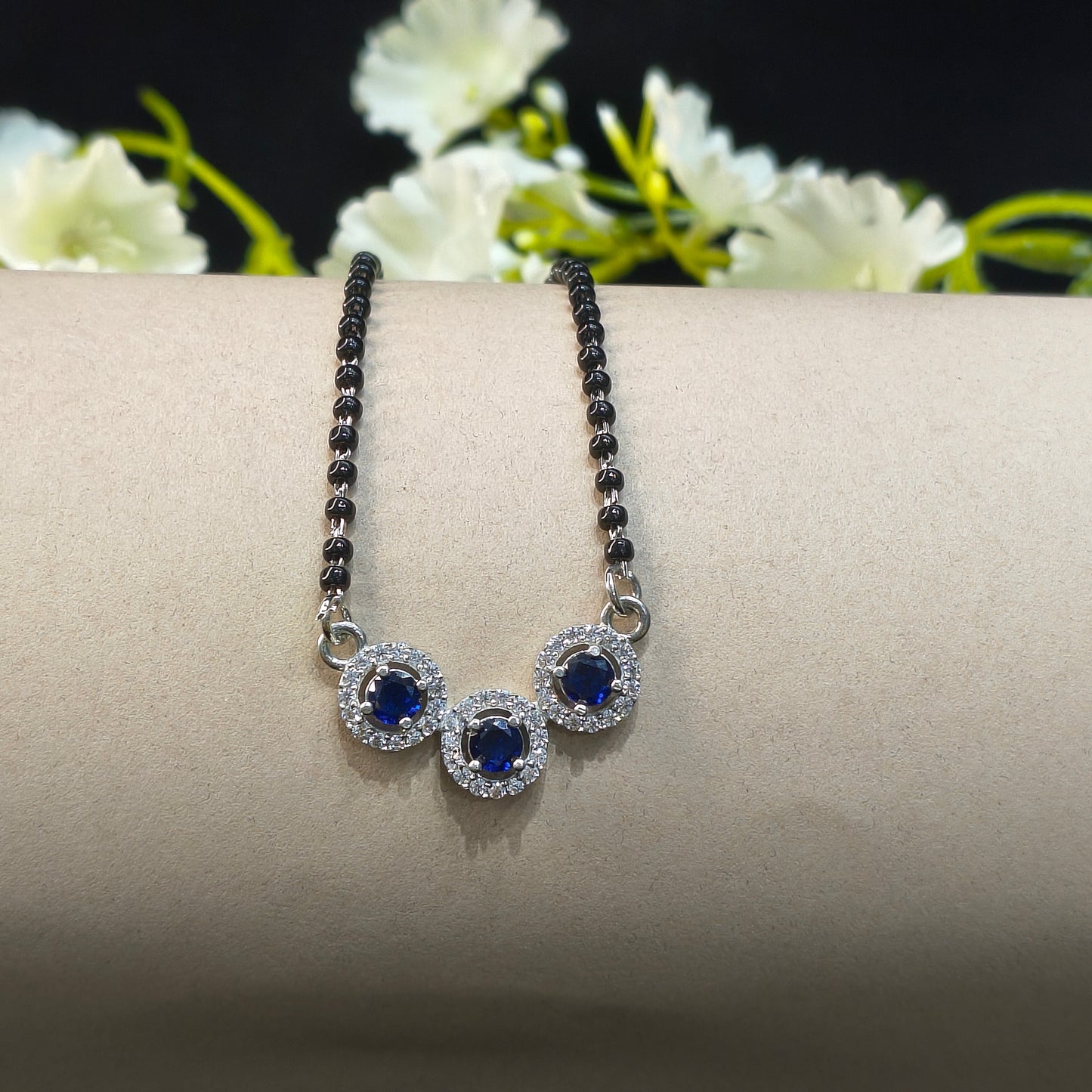 Silver Elegant TripleCircle Blue Mangalsutra