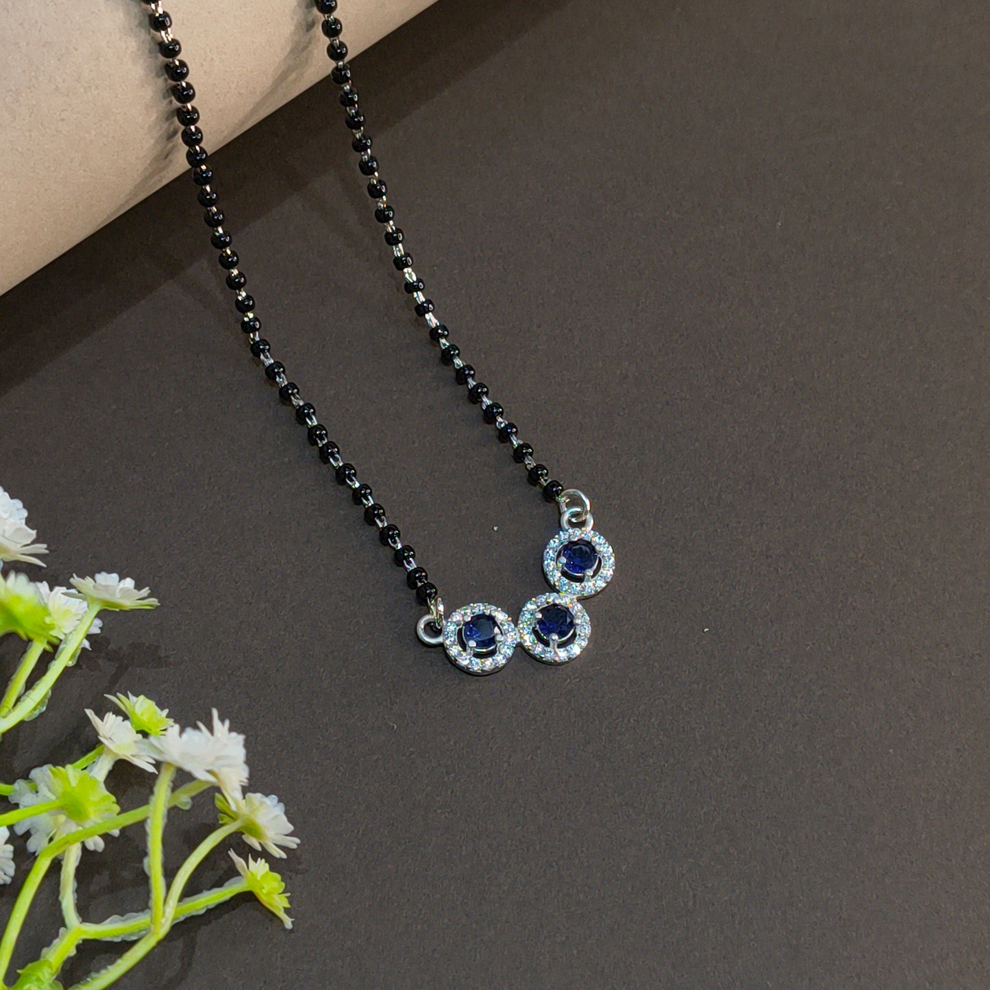 Silver Elegant TripleCircle Blue Mangalsutra