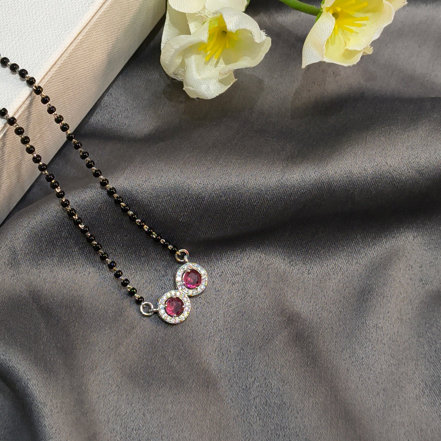 Silver Modern DoubleCircle Red Mangalsutra
