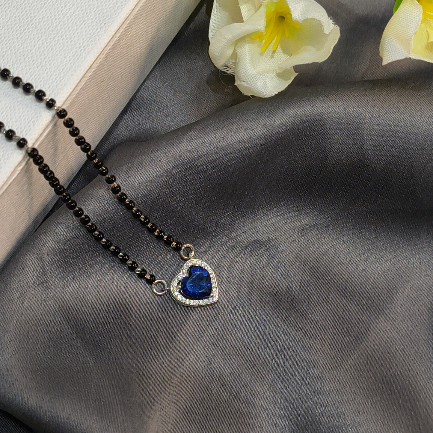 Silver Blue Heart Pendant Mangalsutra