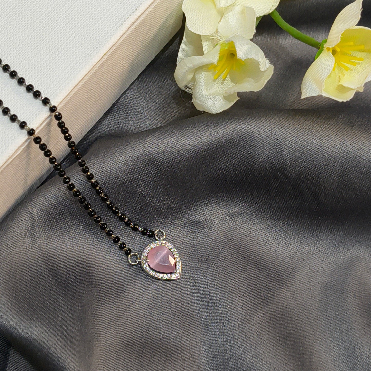 Silver Teardrop Pink Mangalsutra