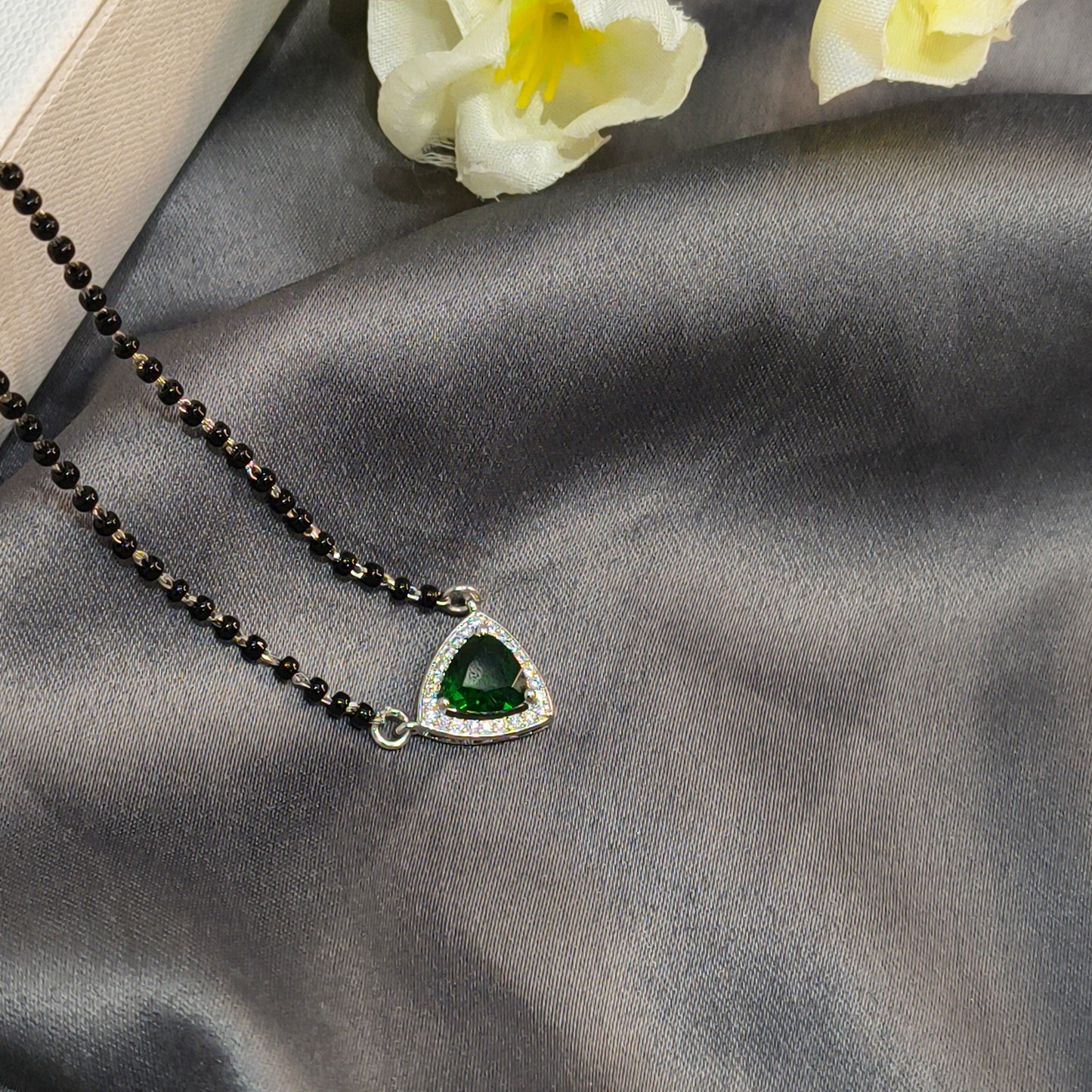 Silver Elegant Green Triangle Mangalsutra