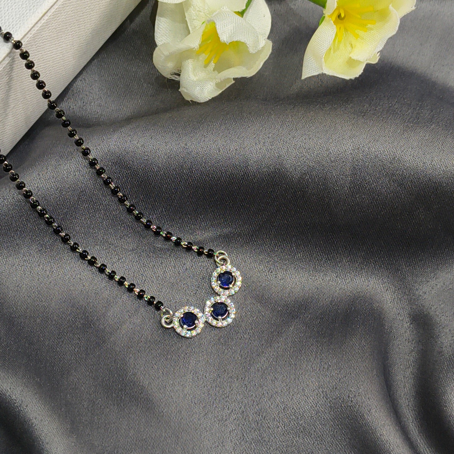 Silver Elegant TripleCircle Blue Mangalsutra