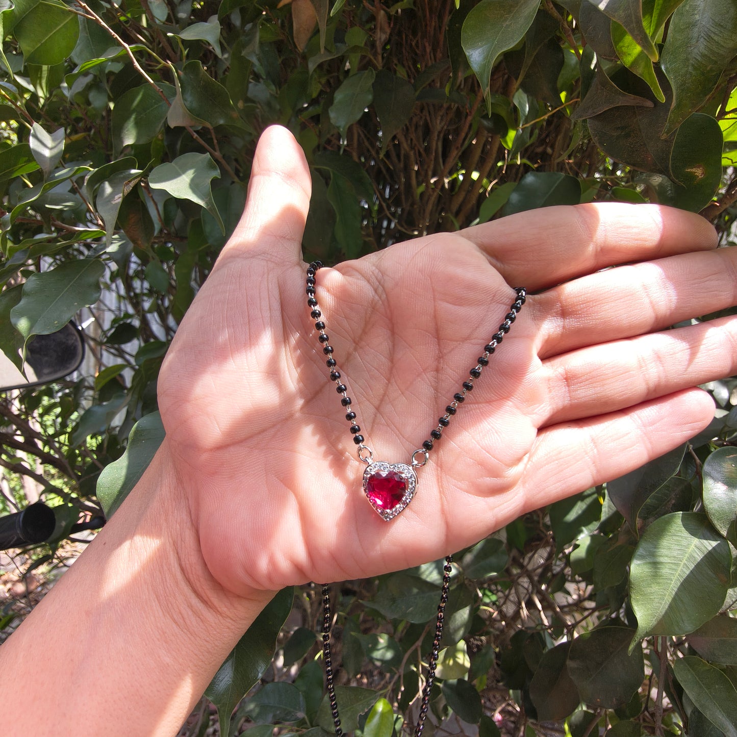 Silver Red Heart Pendant Mangalsutra
