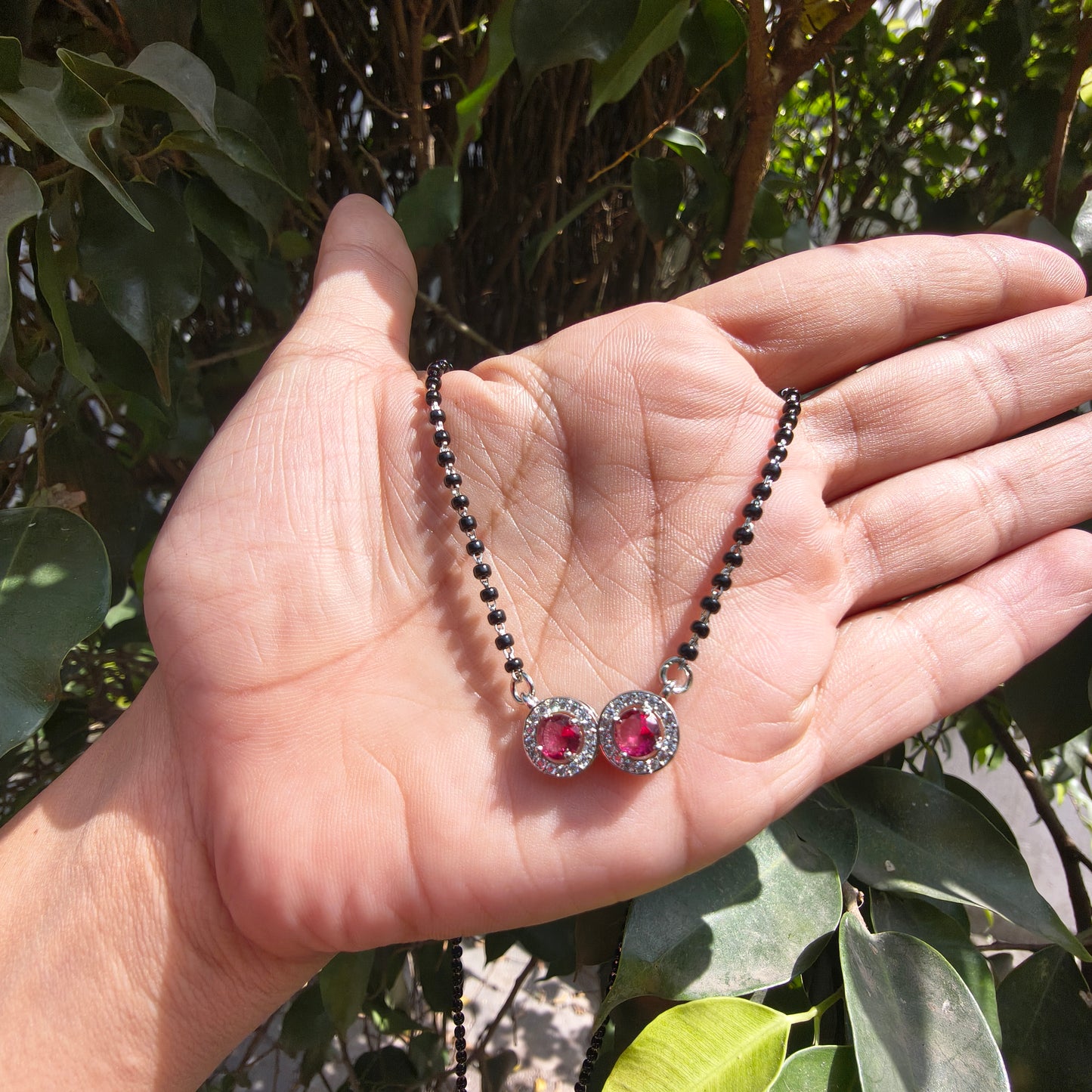 Silver Modern DoubleCircle Red Mangalsutra