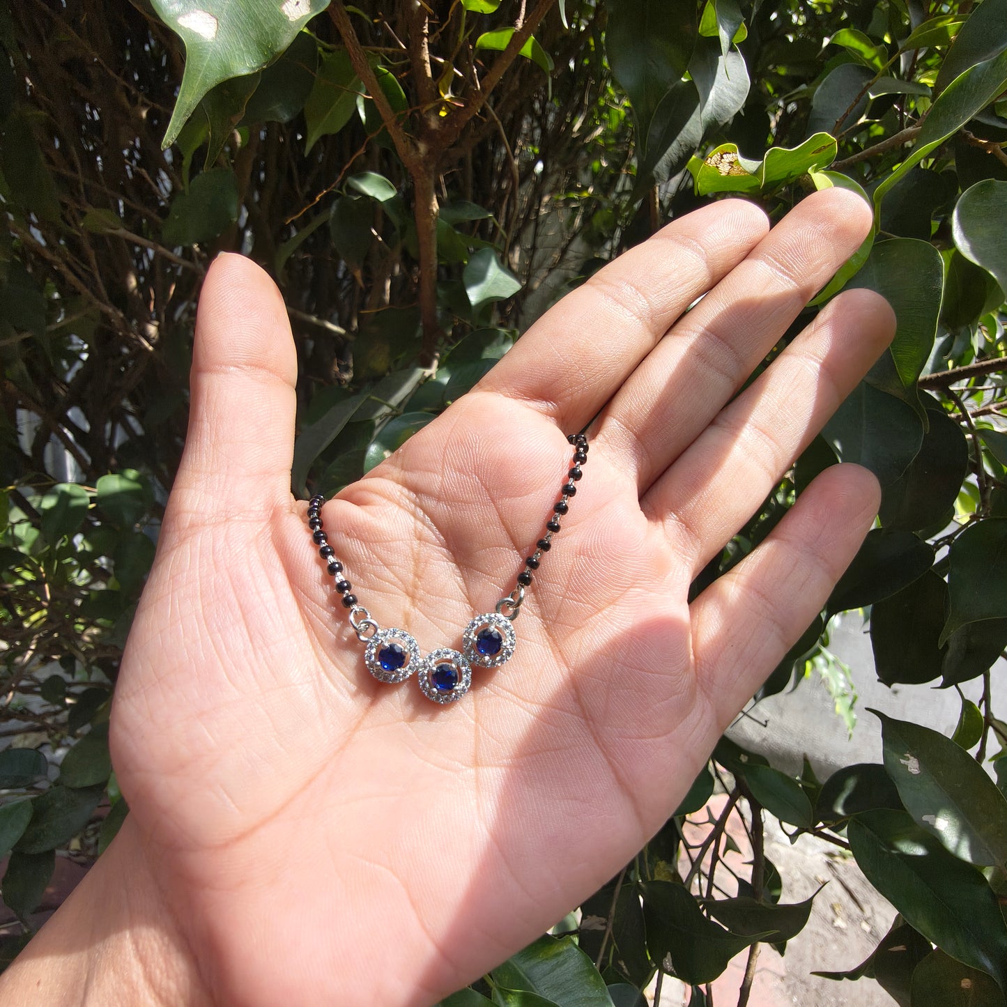 Silver Elegant TripleCircle Blue Mangalsutra