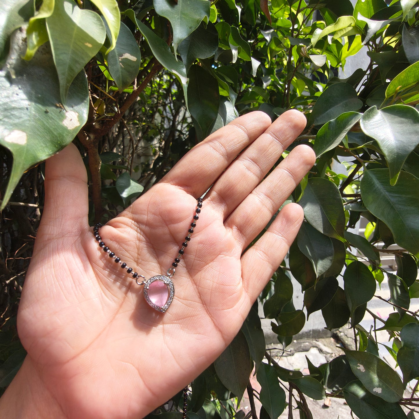 Silver Teardrop Pink Mangalsutra