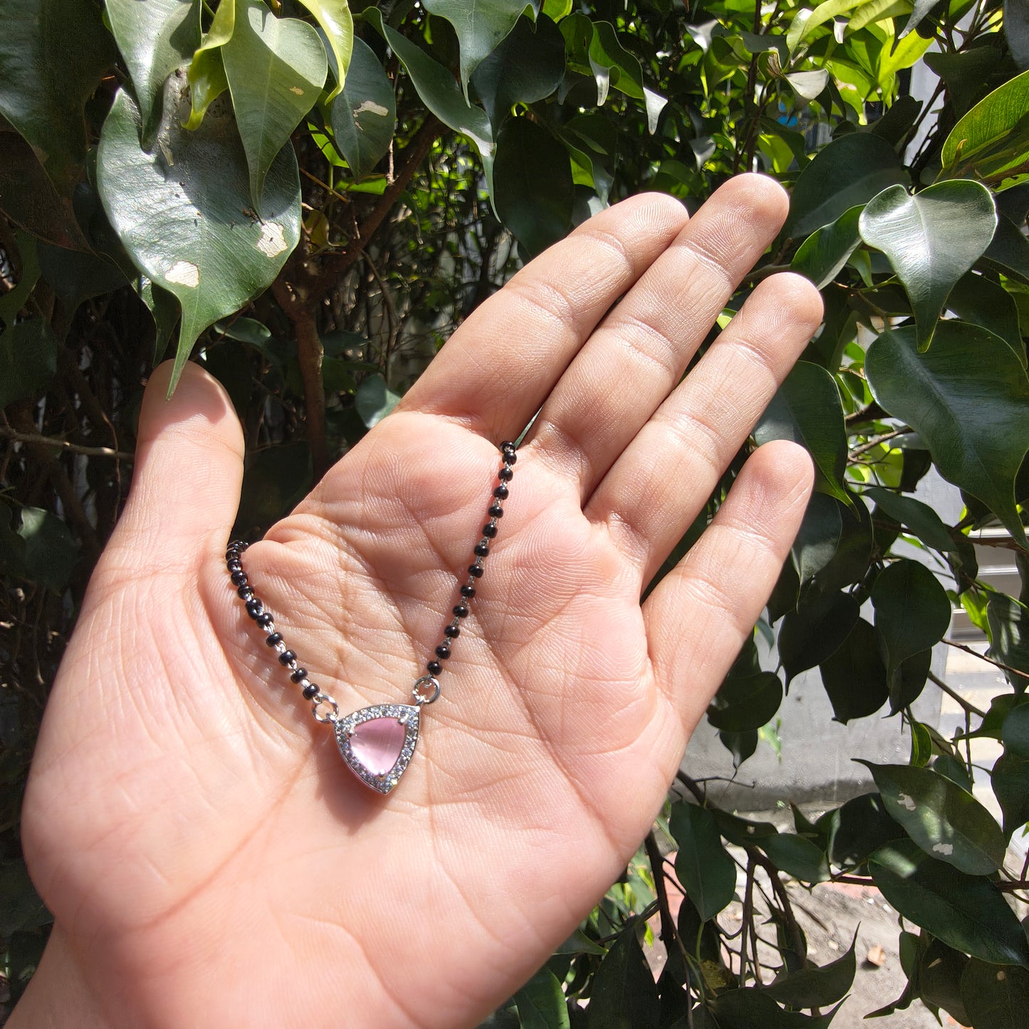 Silver Elegant Pink Triangle Mangalsutra