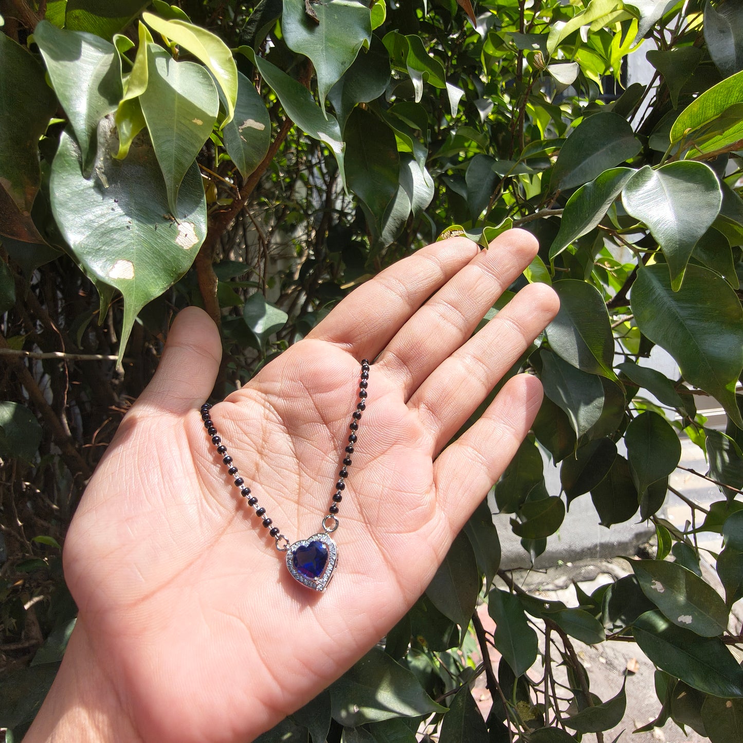 Silver Blue Heart Pendant Mangalsutra