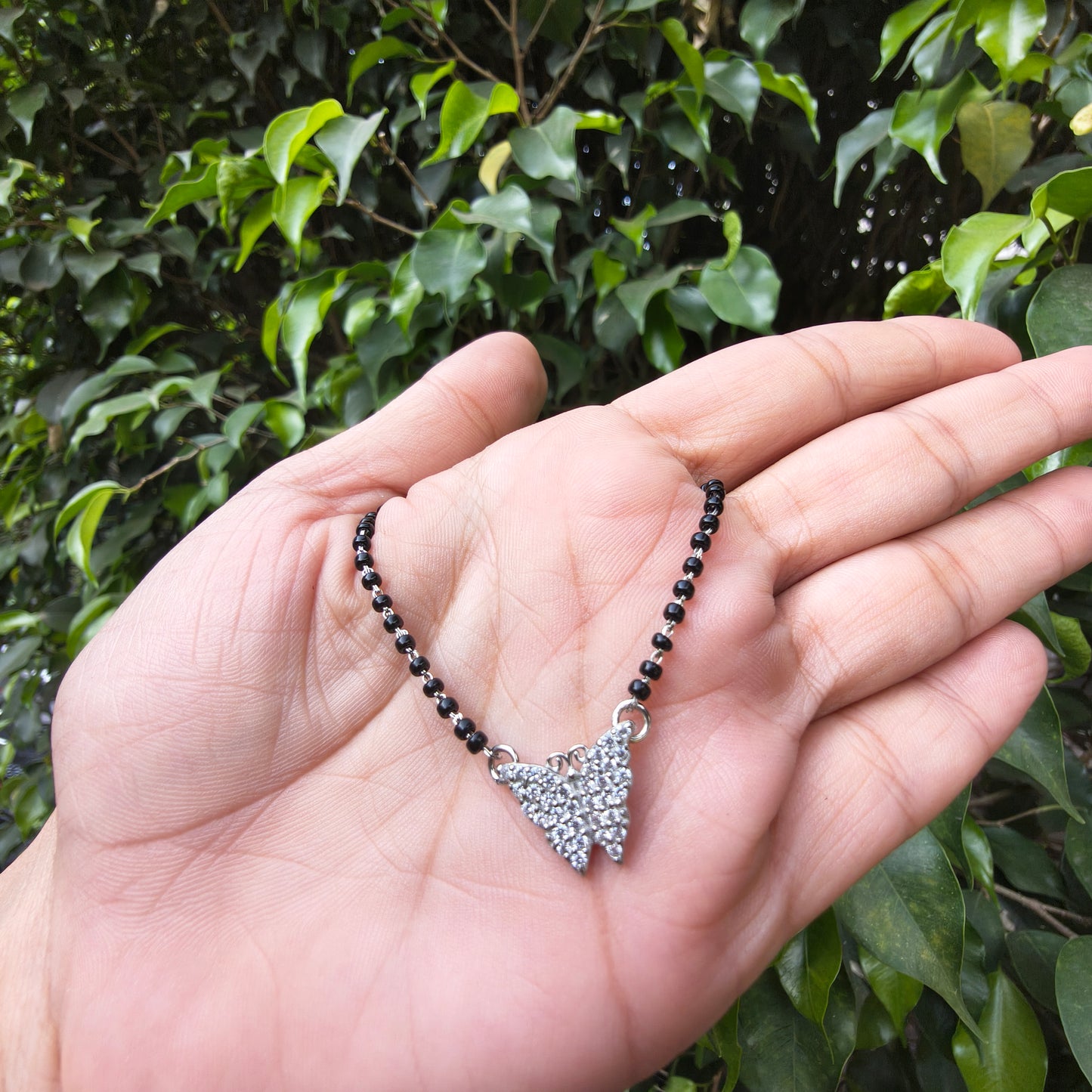 Silver Butterfly Pendant Mangalsutra