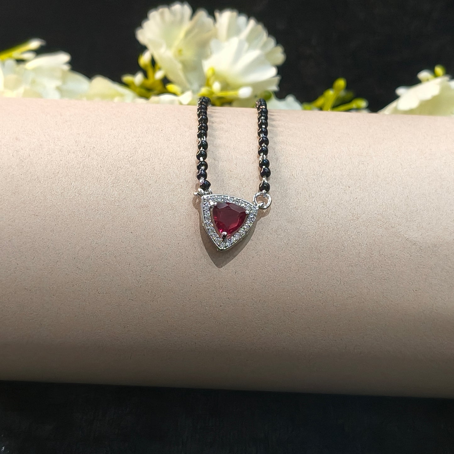 Silver Elegant Red Triangle Mangalsutra