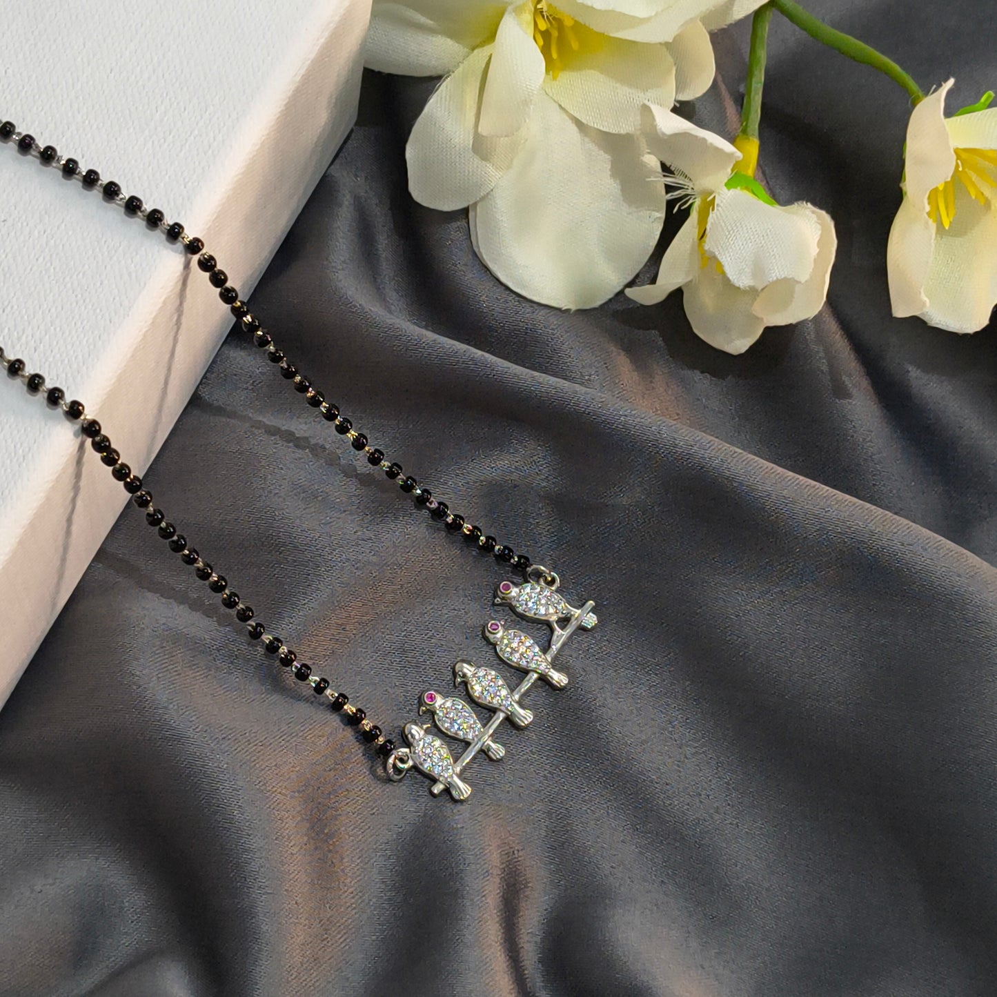 Silver Modern Embrace Pendant Mangalsutra