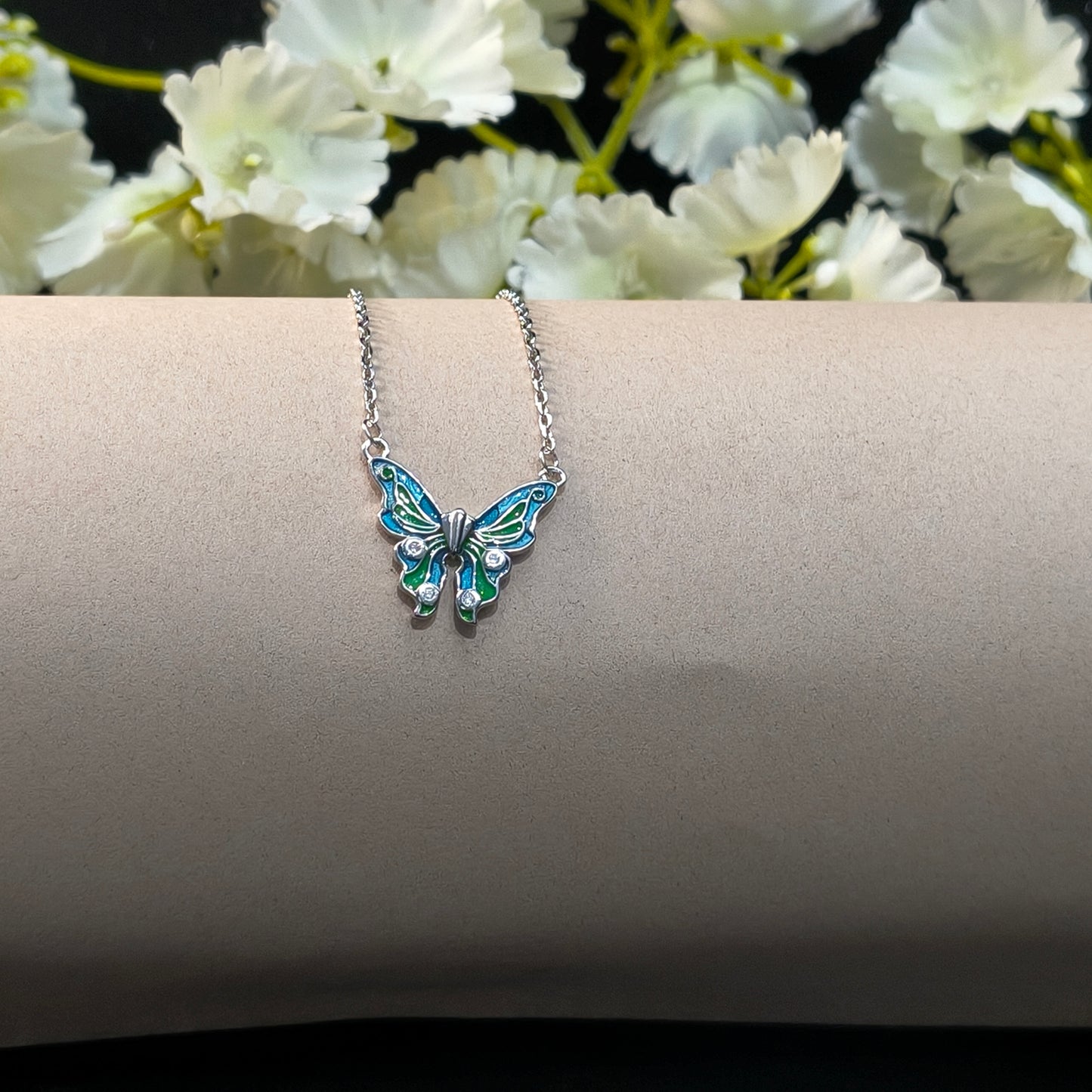 Silver Aqua Butterfly Pendant