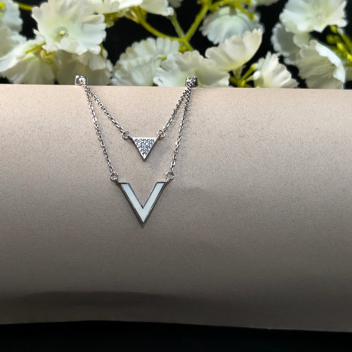 Silver Layered V Shape Pendant