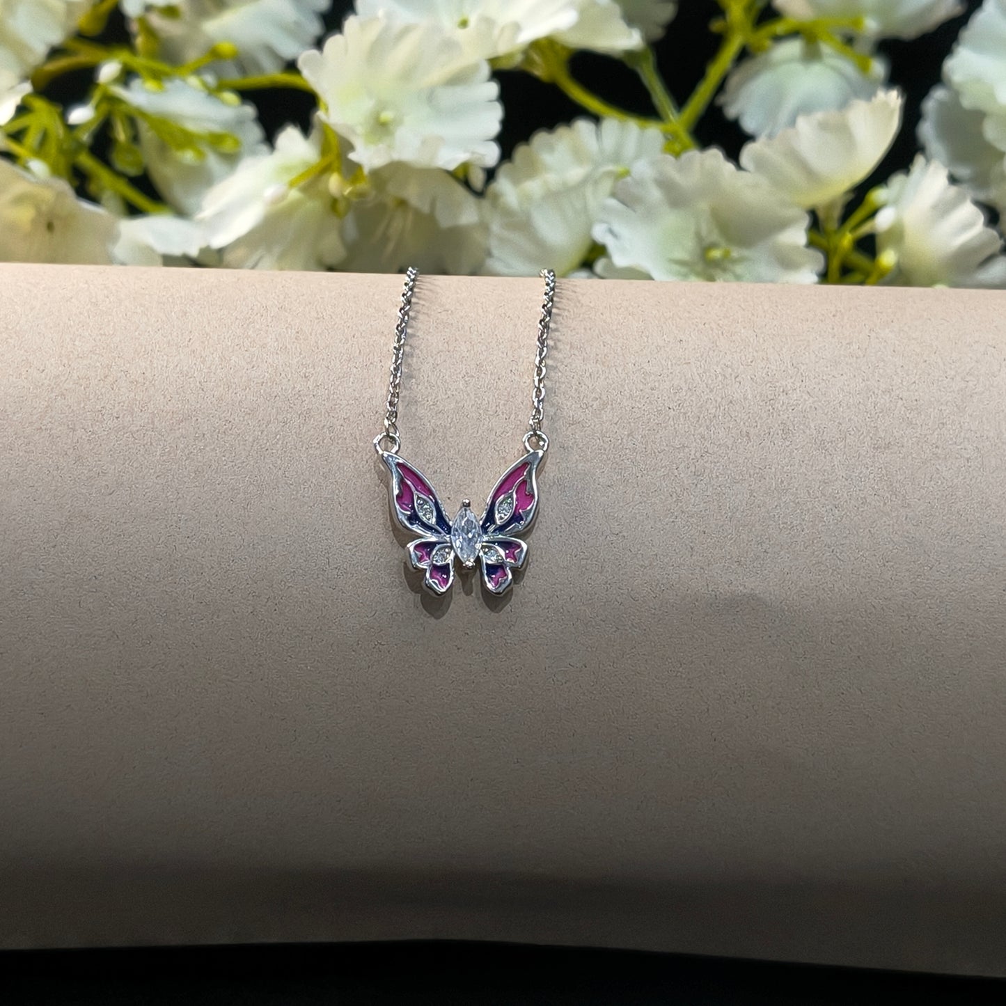 Silver Bi-Colour Butterfly Pendant