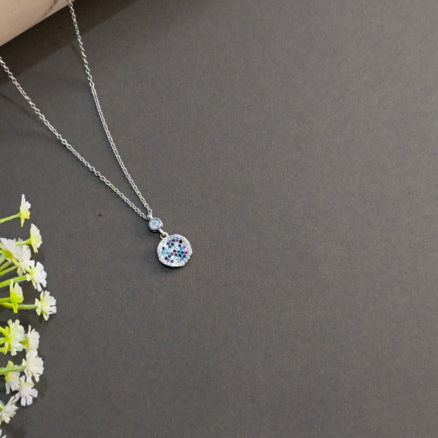Silver Multicolour Disc Pendant